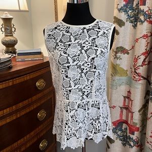 CABI Needle Lace Shell Peplum Top Size M
